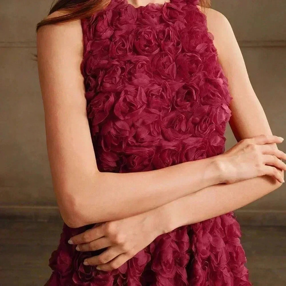 Red Elegant Women's Rose Floral Embellished Sleeveless Woven Formal Dress - Picture 2 of 6